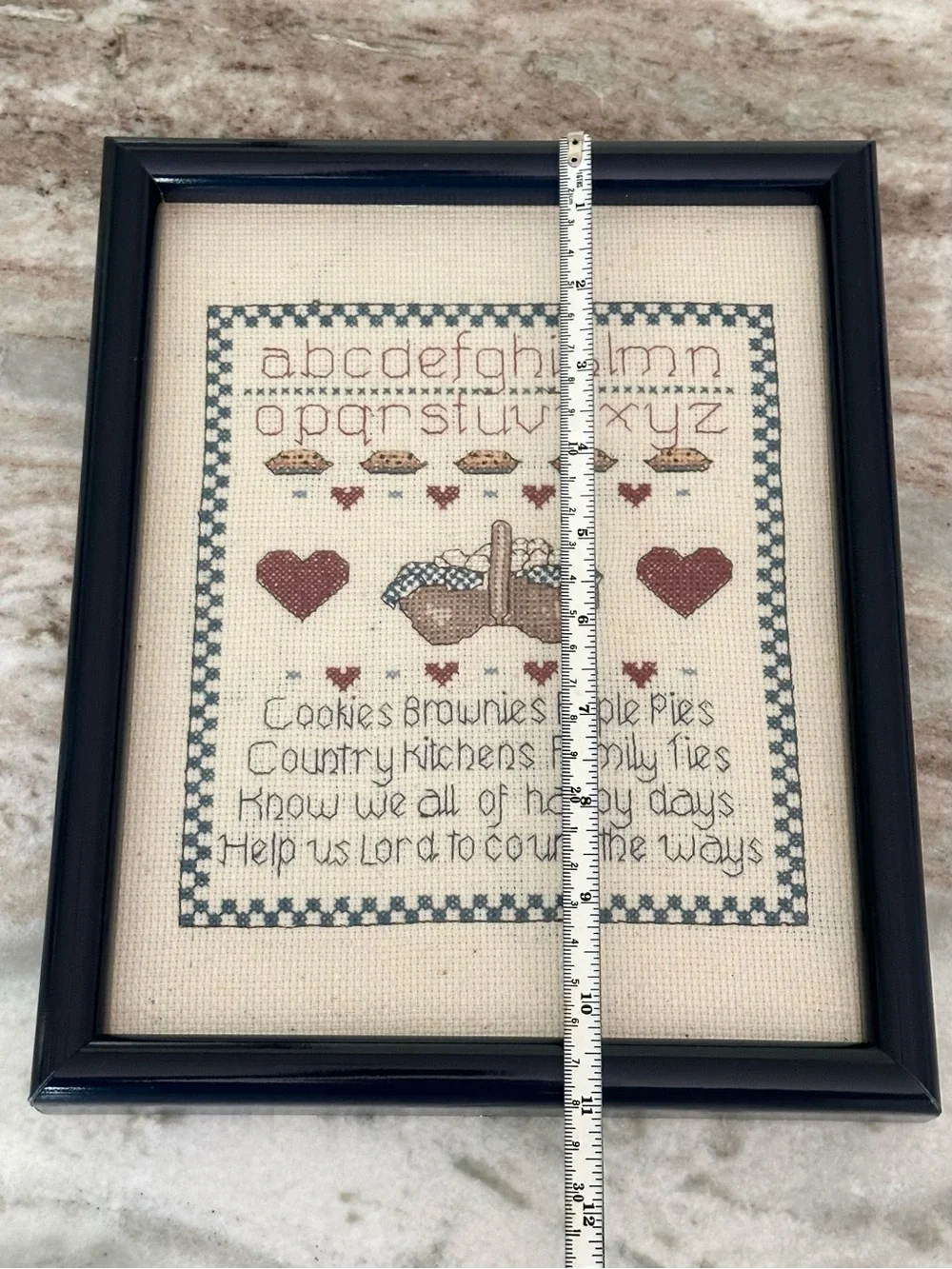 Vintage Cross Stitch 90s Framed Art -Country Kitchen /Cottage Decor /Grandmacore